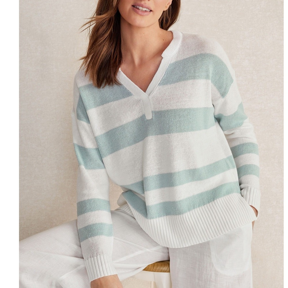Haven Well Within Coastal Striped Linen Blend Sweater Size L Preppy